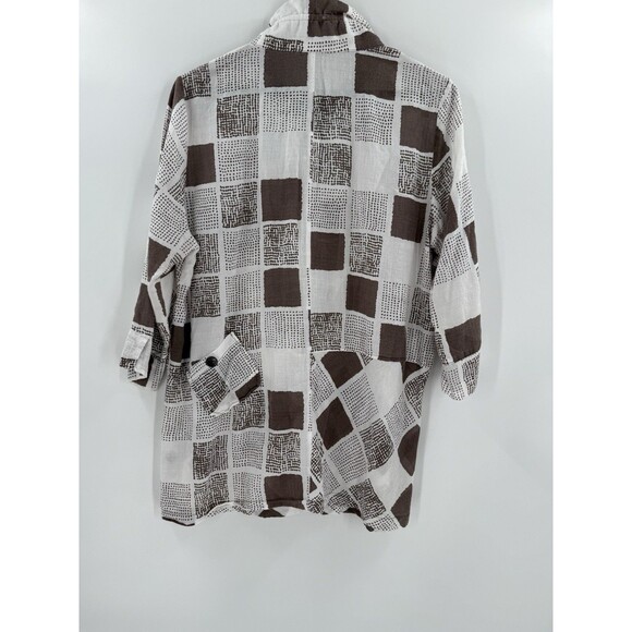 Terra SJ Apparel Tan & White Print Wired Collar Button Front Tunic Size MEDIUM - Picture 4 of 9